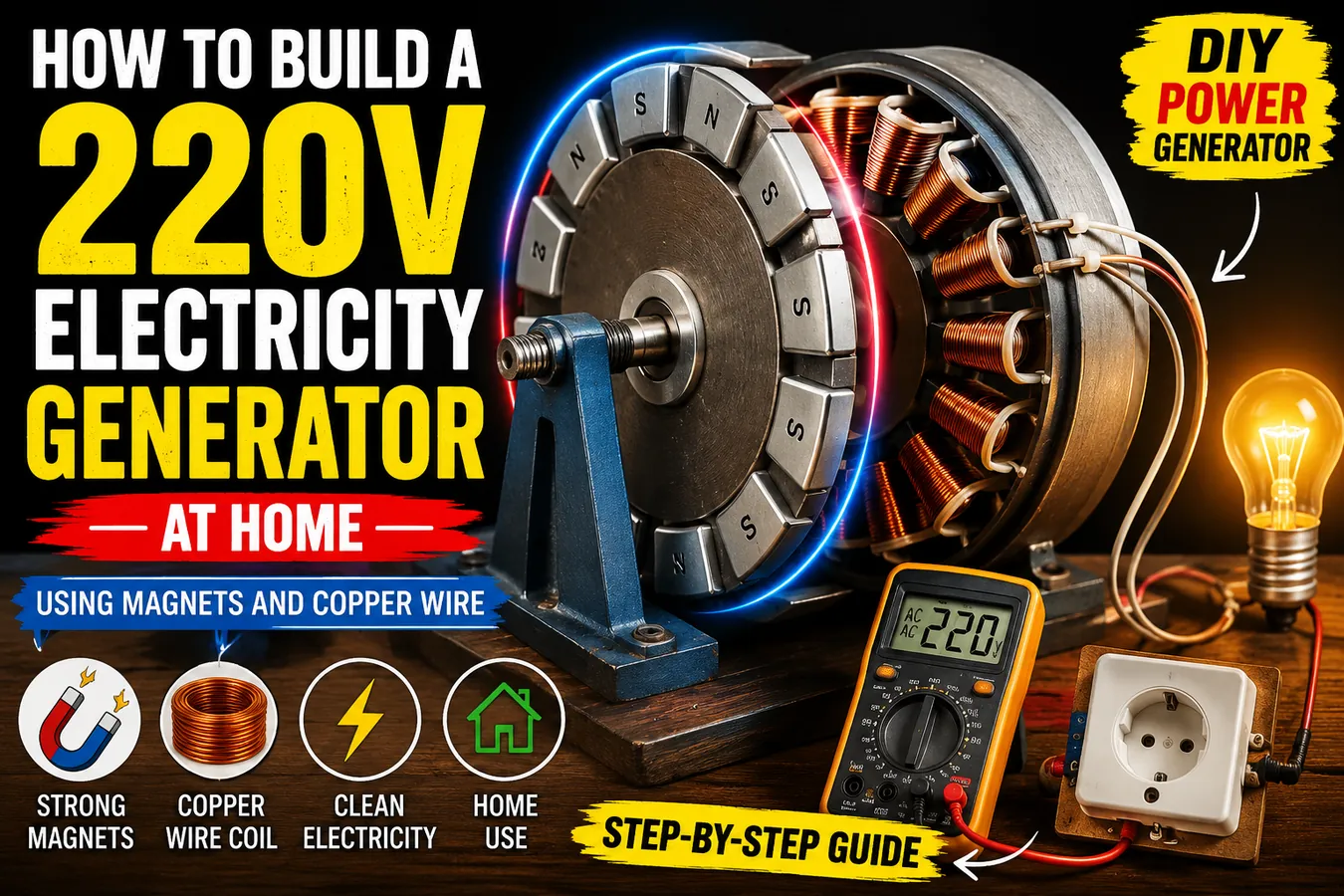 How to Build a 220V Electricity Generator at Home Using Magnets and Copper Wire